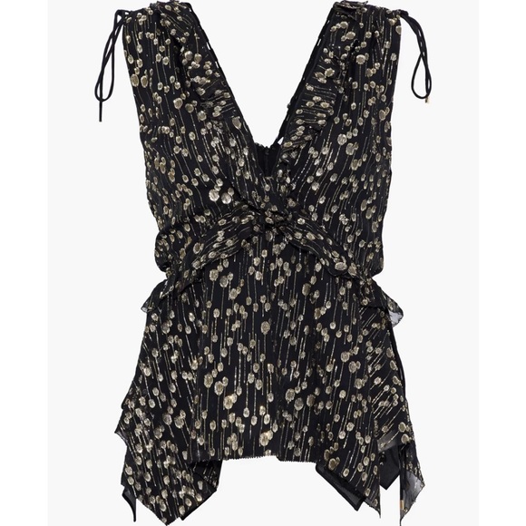 DEREK LAM 10 CROSBY Sleeveless V-Neck Metallic Ruffle Top - Picture 6 of 12